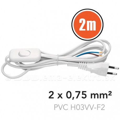 flexo šnúra PVC 2x0,75 s vypínačom biela plochá 2m OXLK